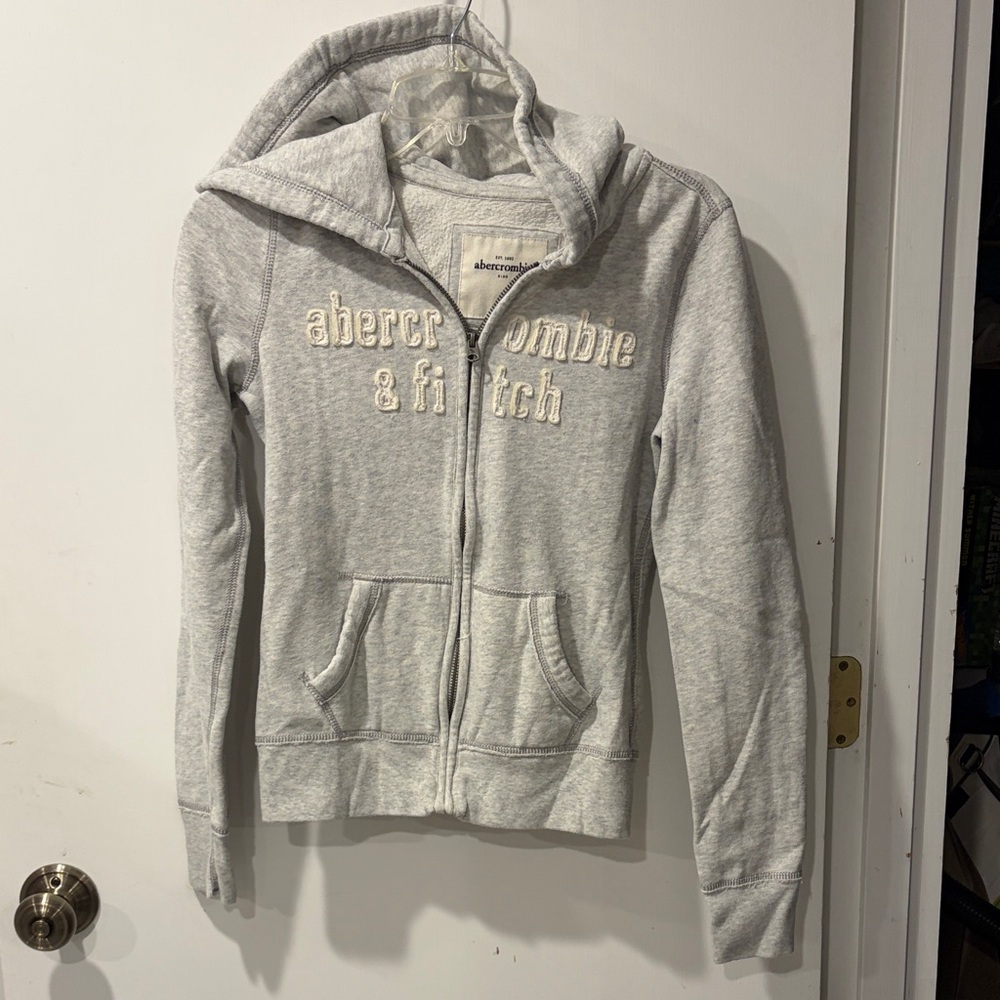 Abercrombie & Fitch Light Gray Hoodie  hooted full zipper sweatshirt long sleeve